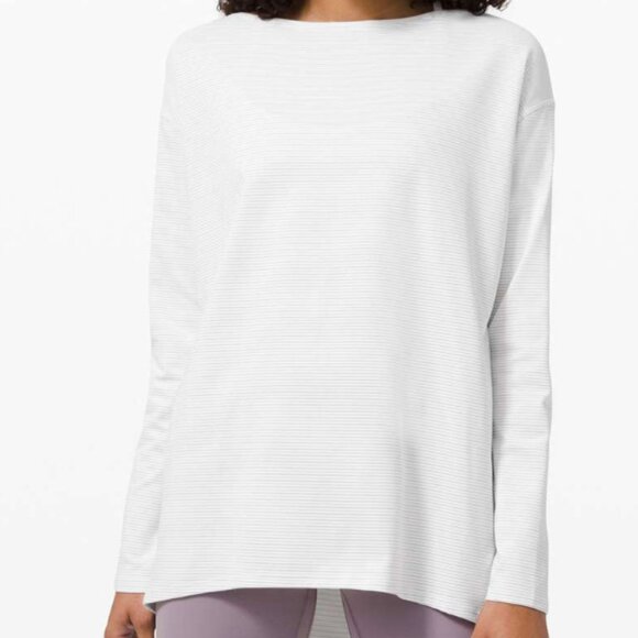 (6989) Lululemon Back in Action Long Sleeve Shirt *Shine Shine Stripe Gold - Picture 1 of 7